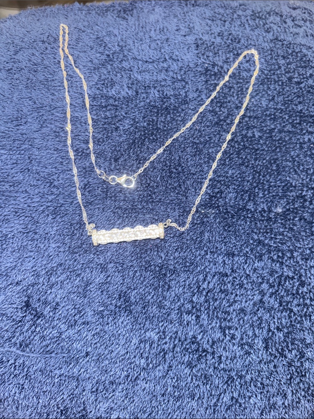 Sterling Silver diamonique Bar Pendant Necklace - Silver